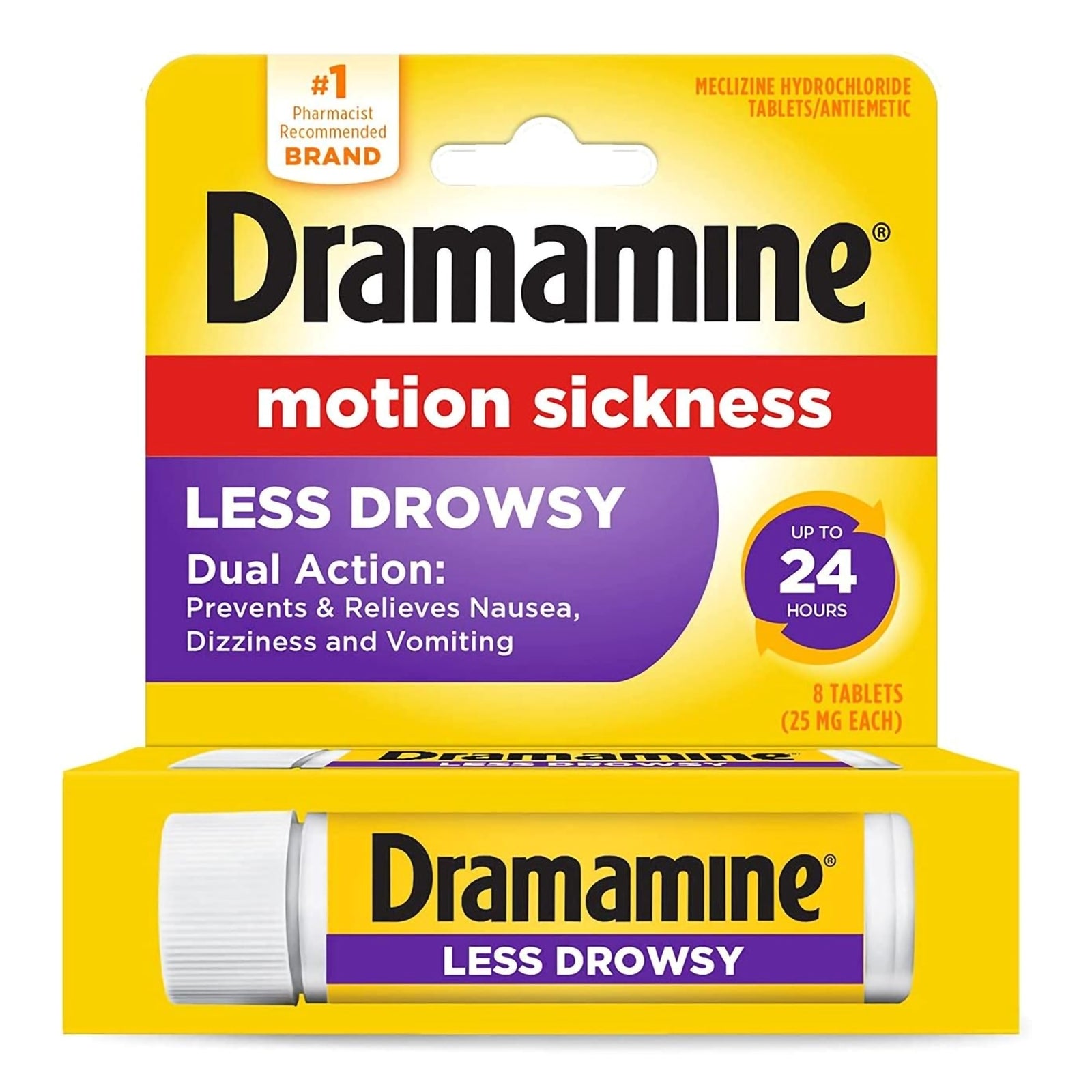 Dramamine Less Drowsy Motion Sickness Relief Tablets, 25 mg, 8 Count