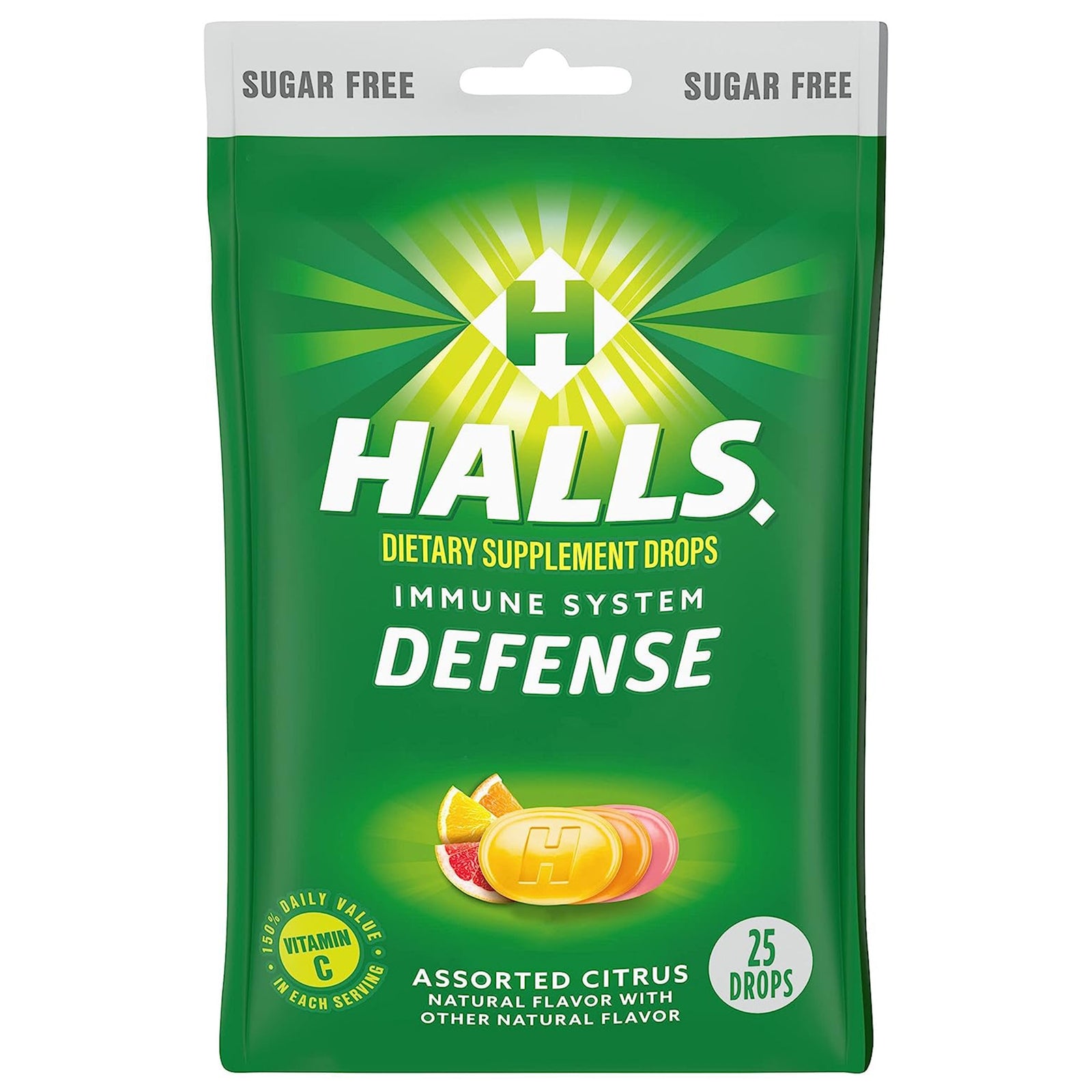 Halls Defense Vitamin C Supplement Lozenge 25 per Bag Citrus Flavor
