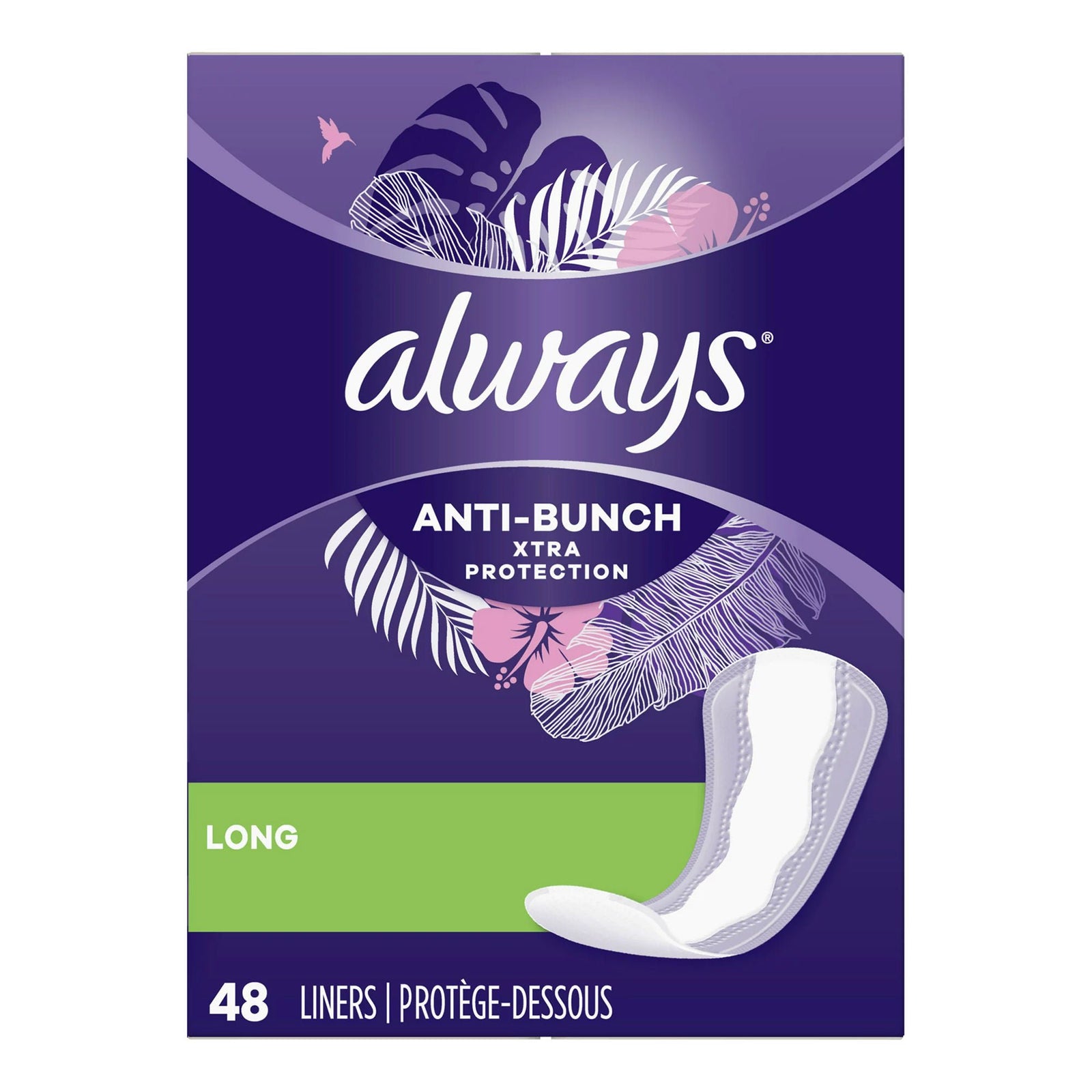 Always Anti-Bunch Xtra Protection Long Liners, 48 Count