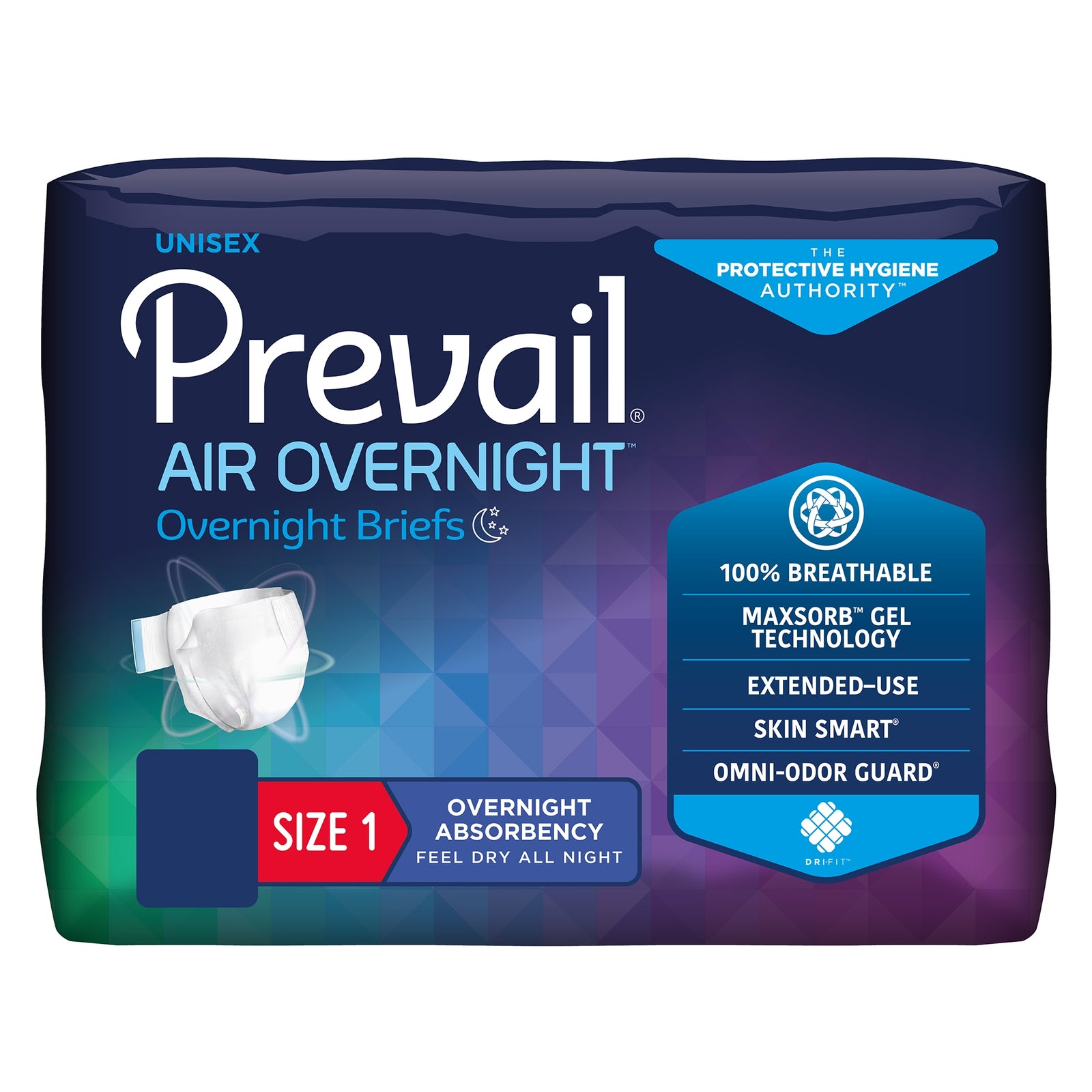 Prevail Air Overnight Adult Incontinence Briefs - Size 1 Medium