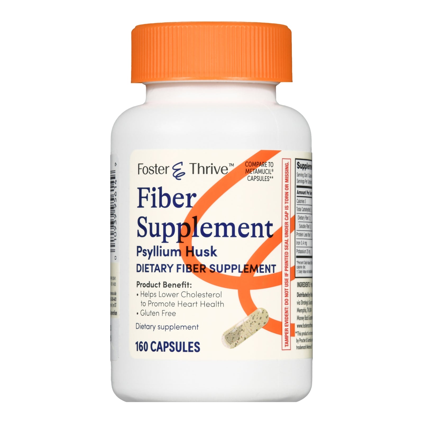 Foster & Thrive Psyllium Husk Fiber Laxative Capsules 160 Count 0.52g