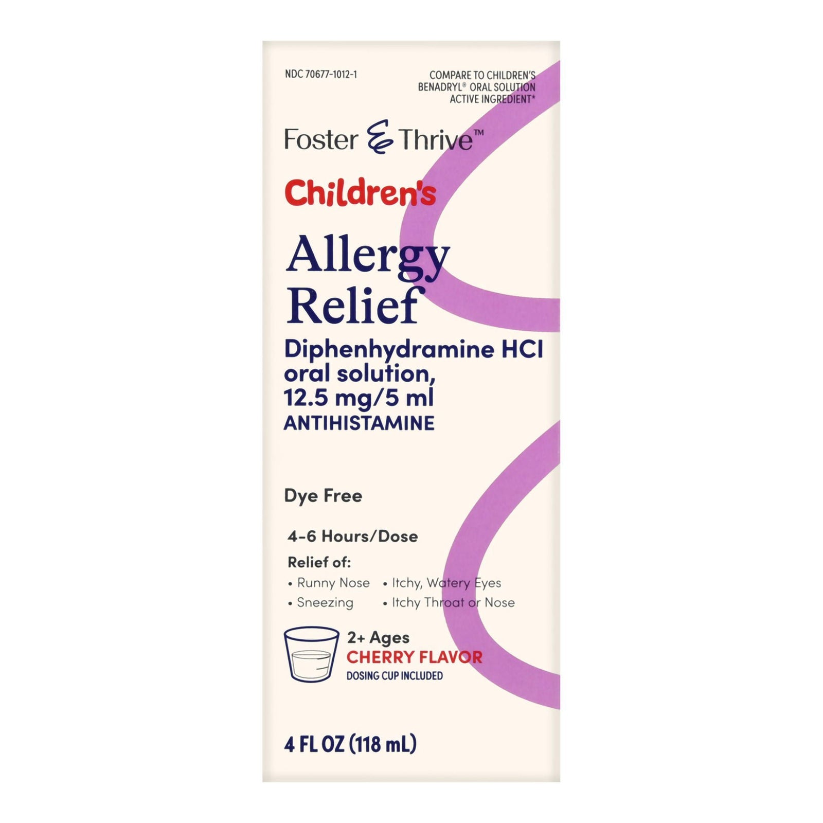 Foster & Thrive Children's Allergy Relief Diphenhydramine HCl Oral Solution, Cherry Flavor, 12.5 mg/5 mL, 4 fl oz