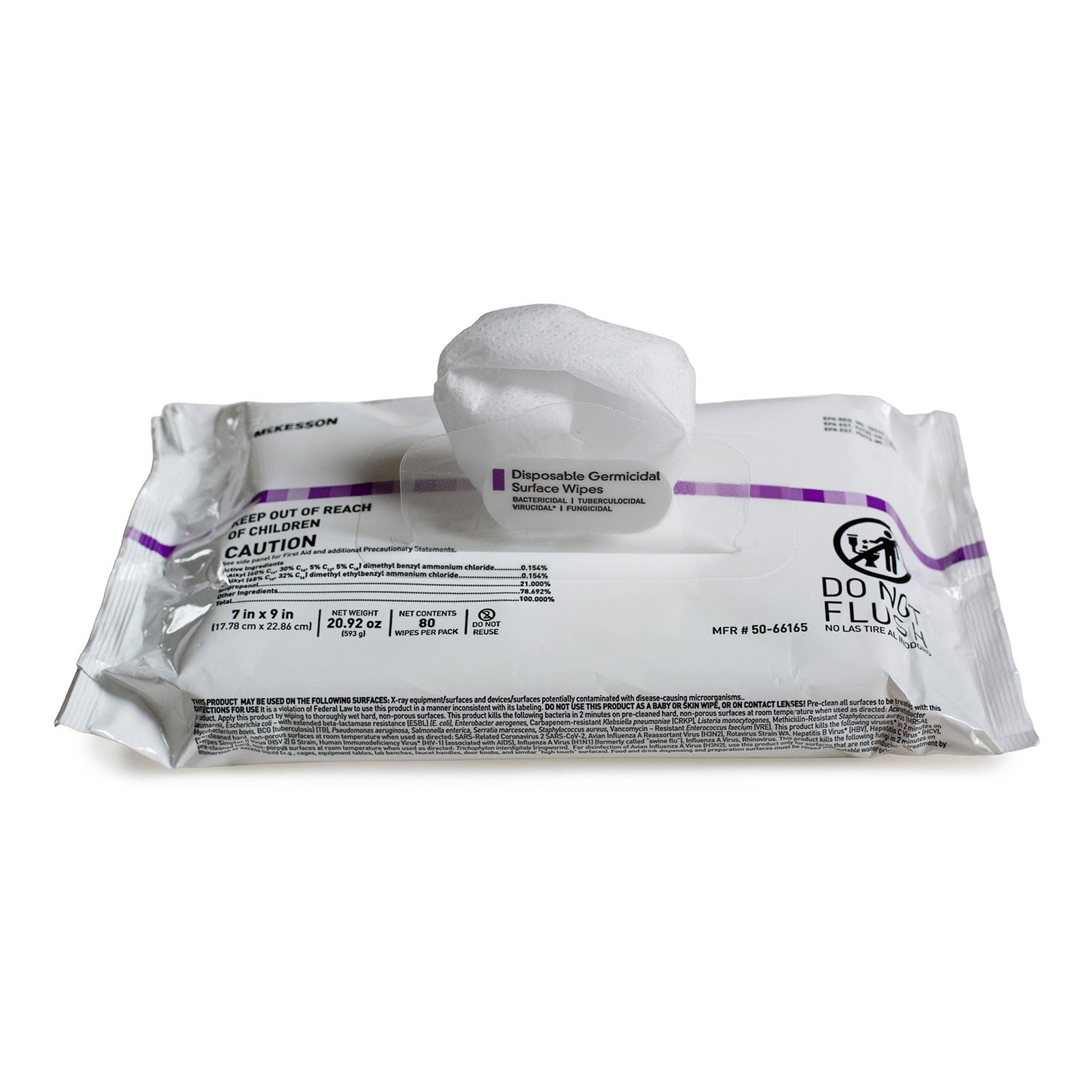 McKesson Premoistened Germicidal Manual Pull Wipes, Soft Pack
