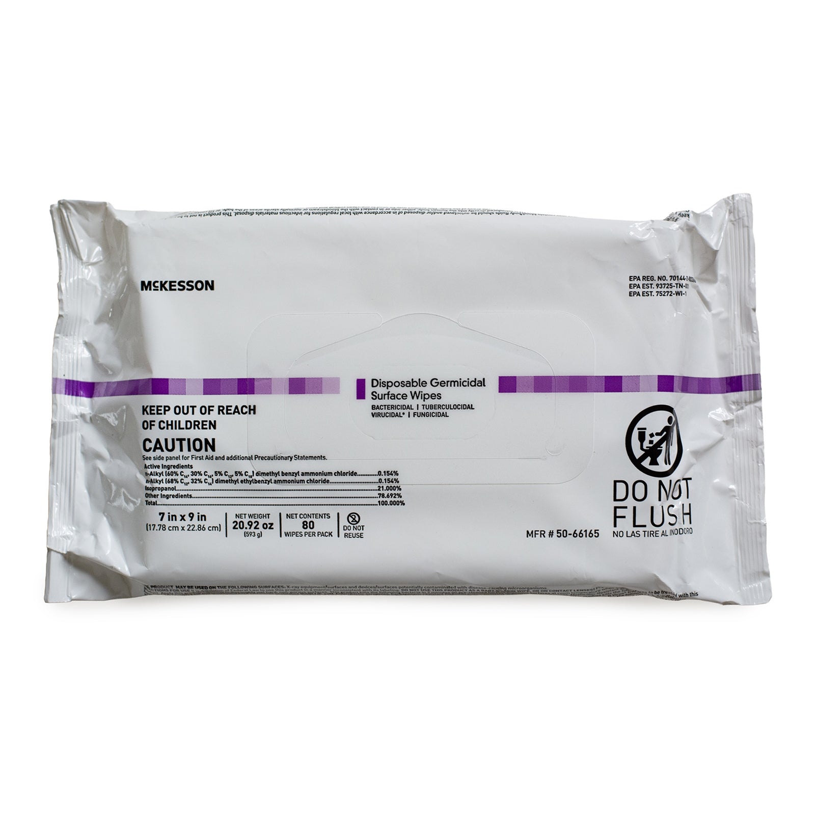 McKesson Premoistened Germicidal Manual Pull Wipes, Soft Pack