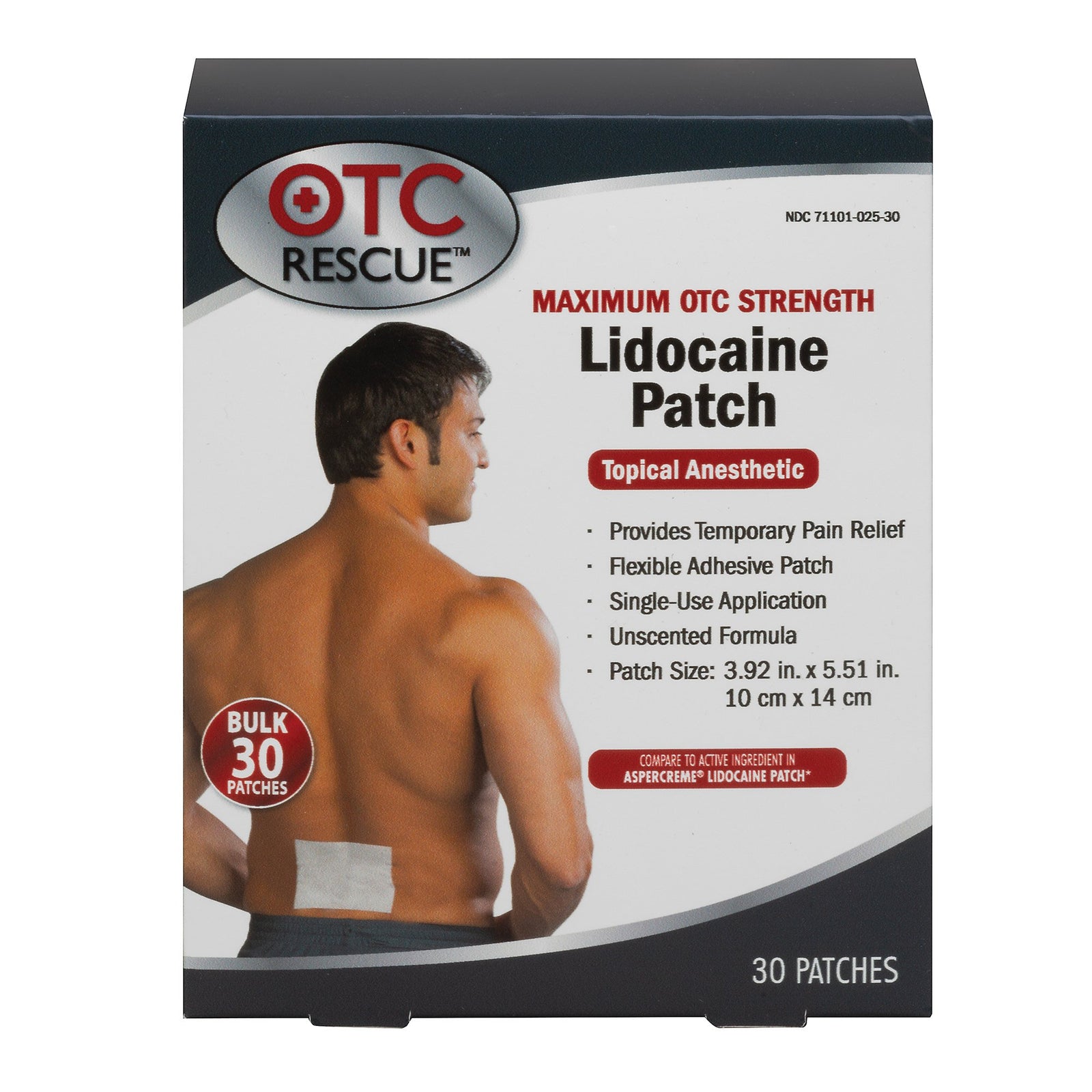 OTC RESCUE 4% Lidocaine Pain Relief Patches, 30 per Box