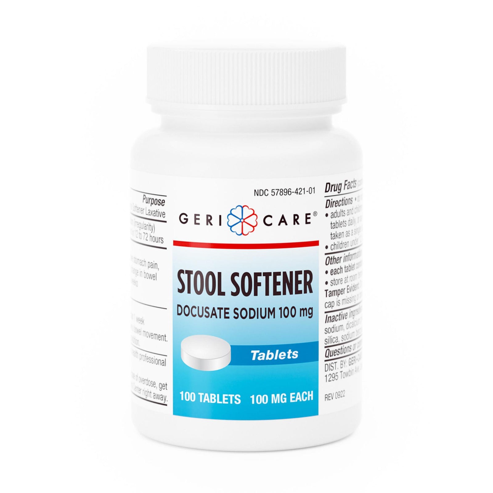 Geri-Care Docusate Sodium Stool Softener Tablets 100 mg, 100 Count