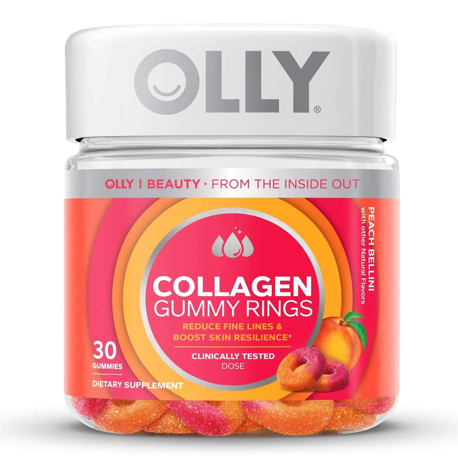OLLY Collagen Rings Collagen Peptides 2,500 mg Peach Flavor Gummies