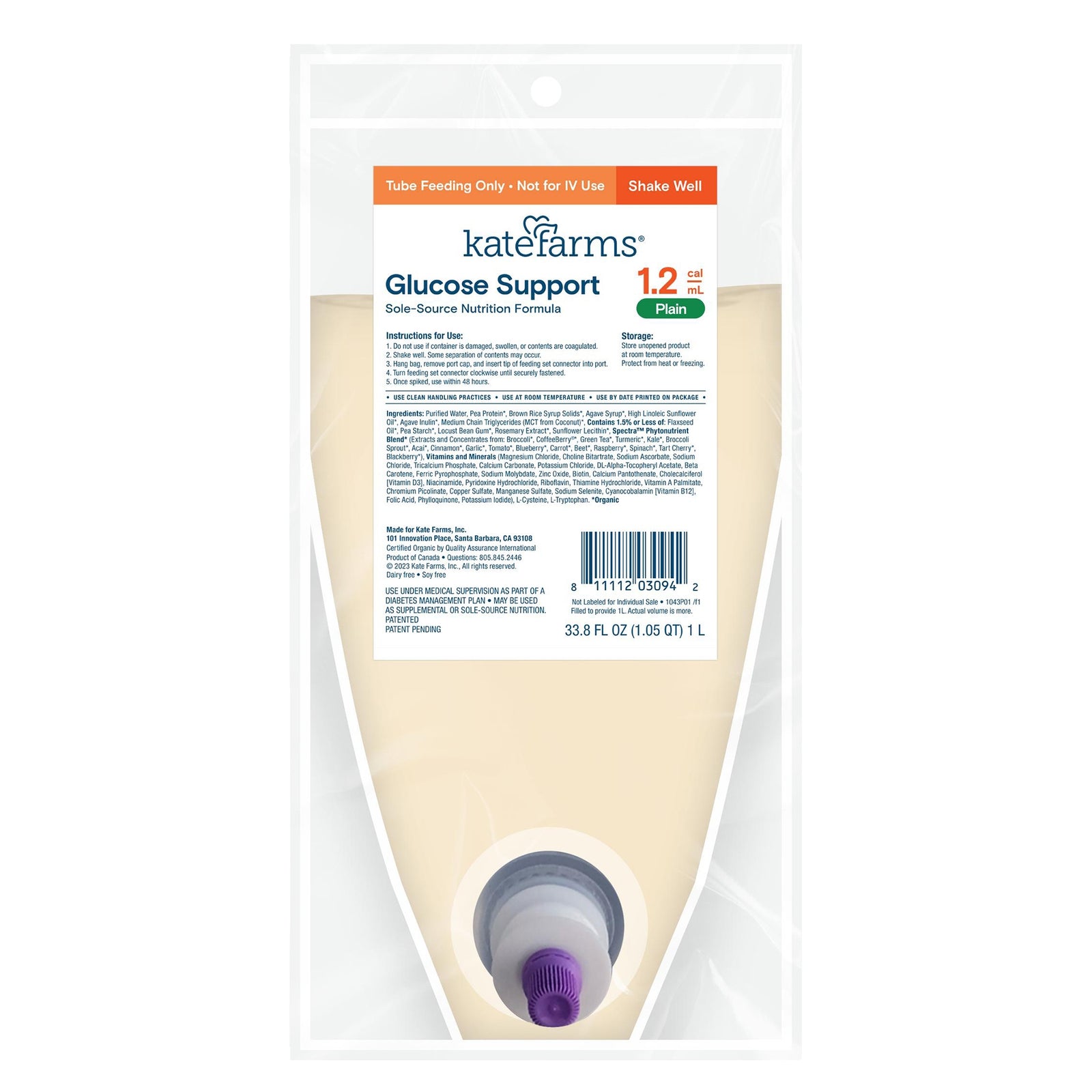 Kate Farms Glucose Support 1.2 Plain Flavor Liquid 1000 mL