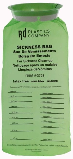 Green Emesis Bag 36 oz with Plastic Ring Closure