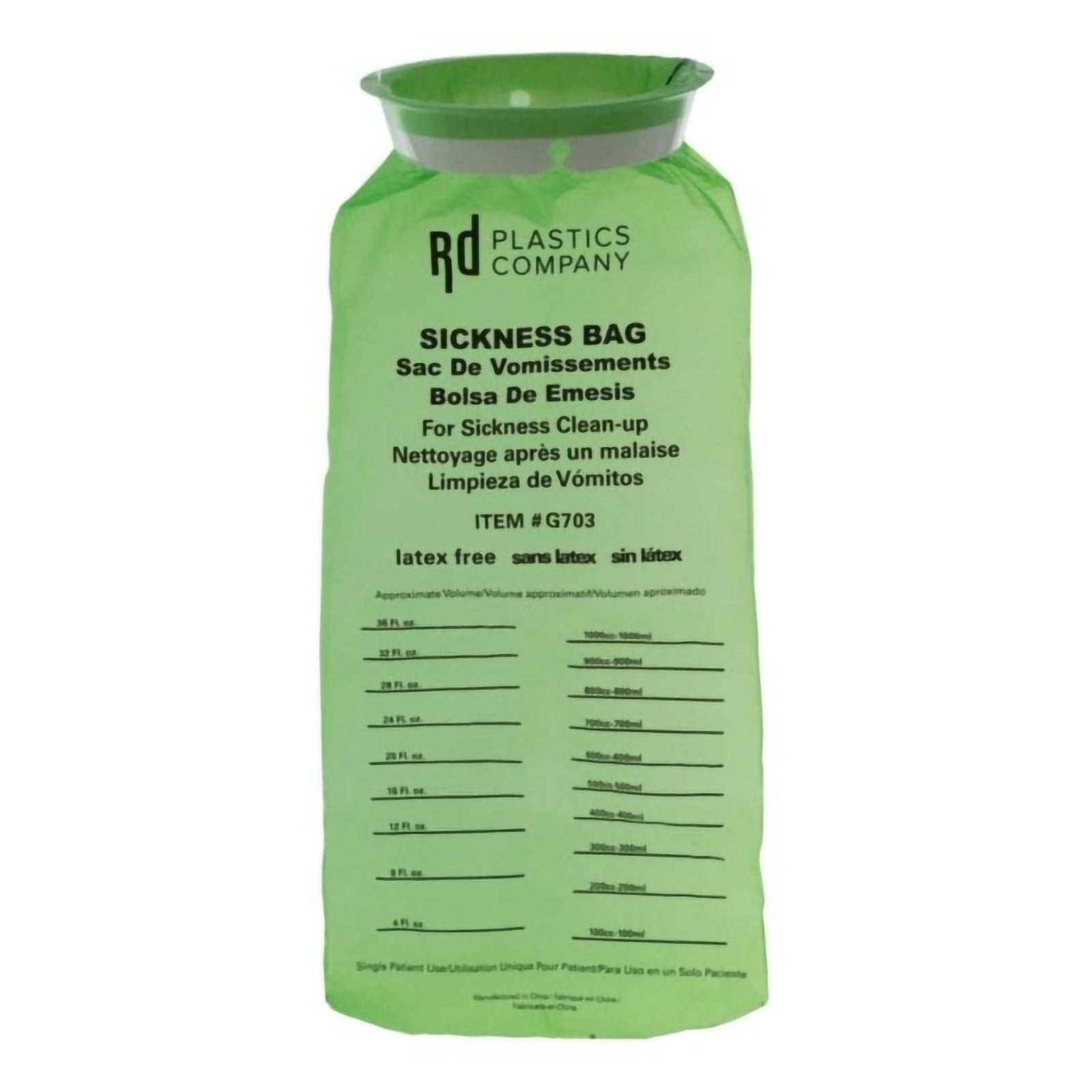 Green Emesis Bag 36 oz with Plastic Ring Closure