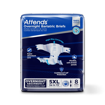Attends Overnight Bariatric Adult Incontinence Briefs 5X-Large Heavy Absorbency