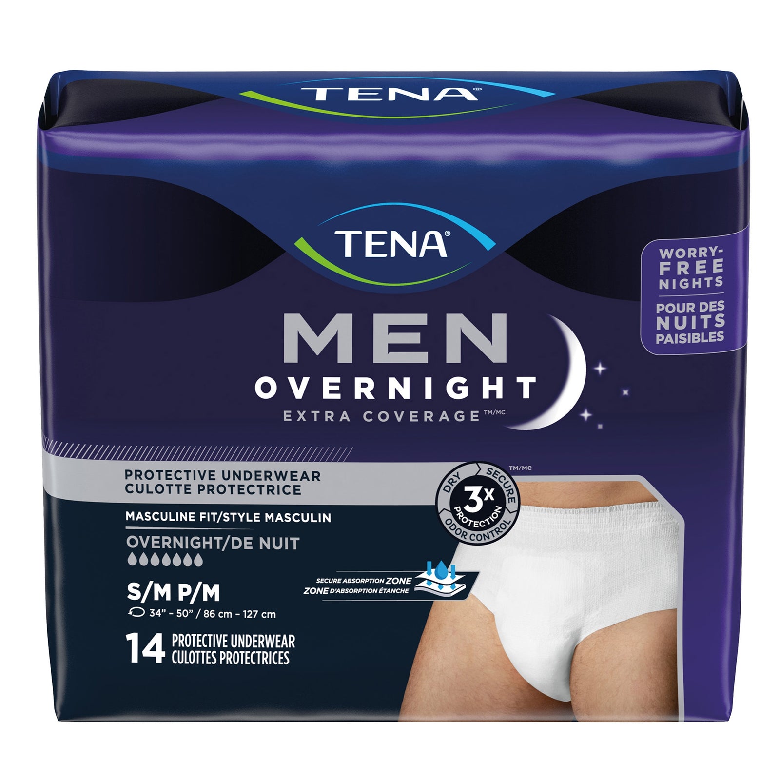 Tena Men's Overnight Underwear, Small/Medium