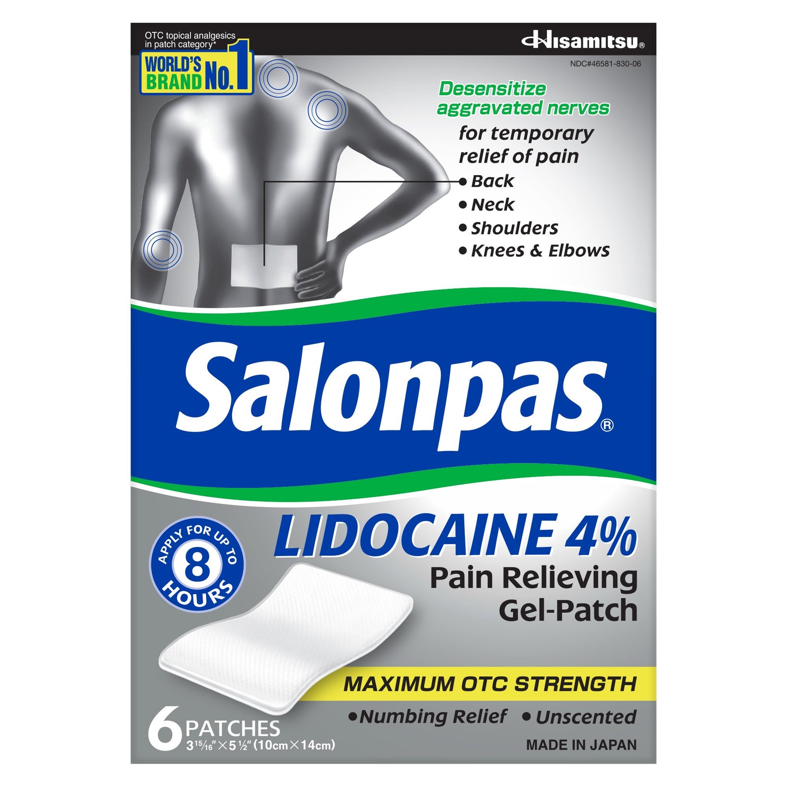 Salonpas 4% Strength Lidocaine Pain Relief Patch - 6 Patches per Box