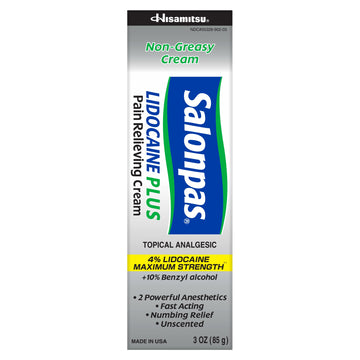 Salonpas Lidocaine Plus 4% - 10% Strength Topical Pain Relief Cream 3 oz