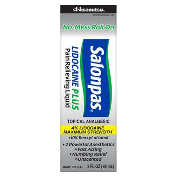 Salonpas Lidocaine Plus 4% - 10% Strength Topical Pain Relief Roll-On 3 oz