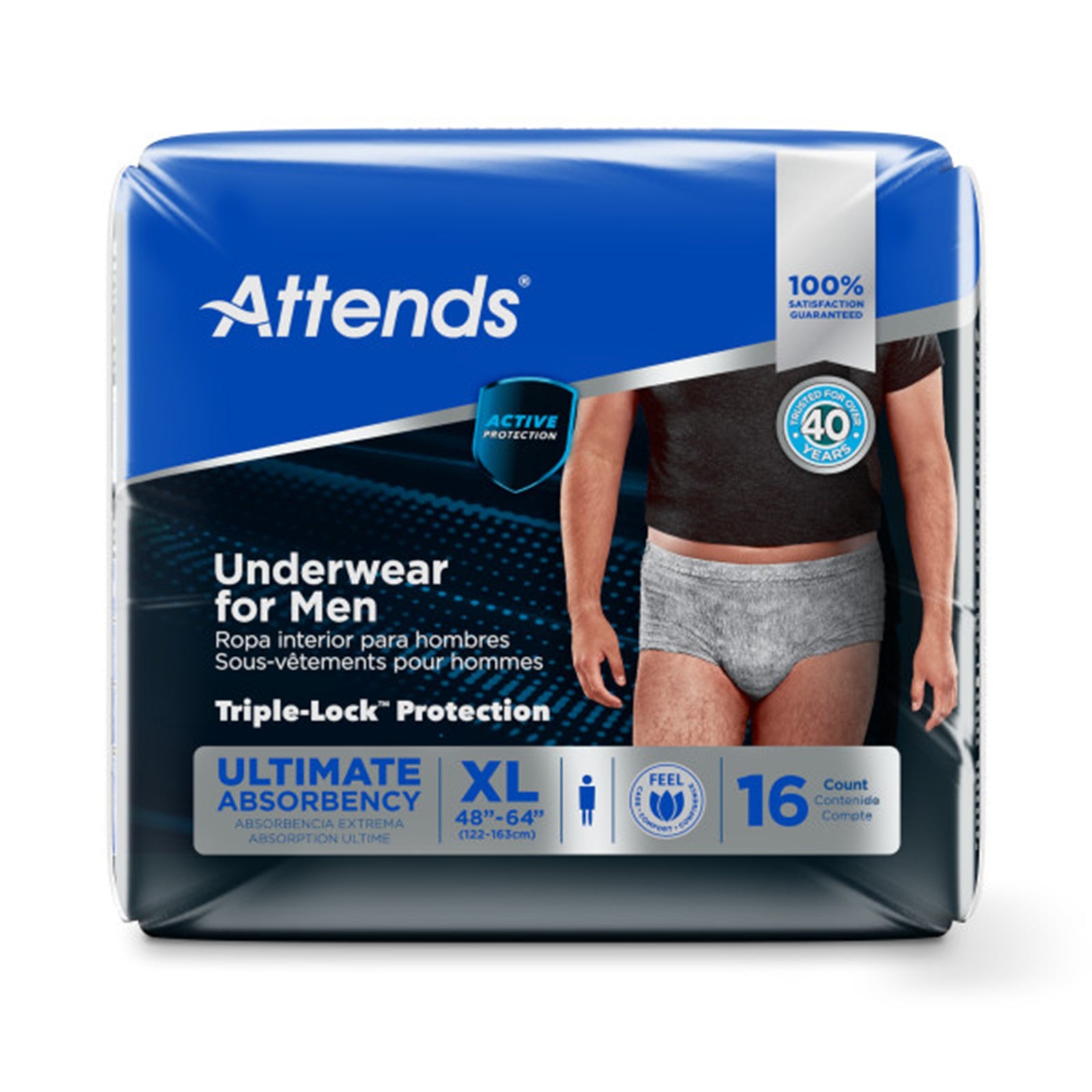 Attends Healthcare Men's Moderate Heavy Underwear, X-Large (48"-64" Waist)