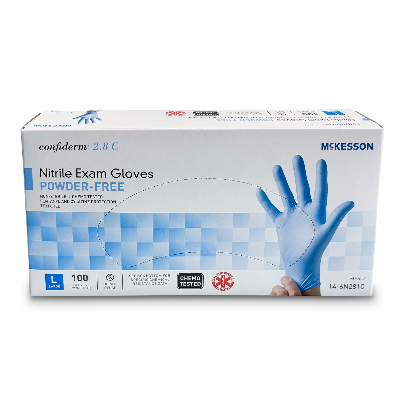 McKesson Confiderm 2.8 C Nitrile Exam Glove, Large