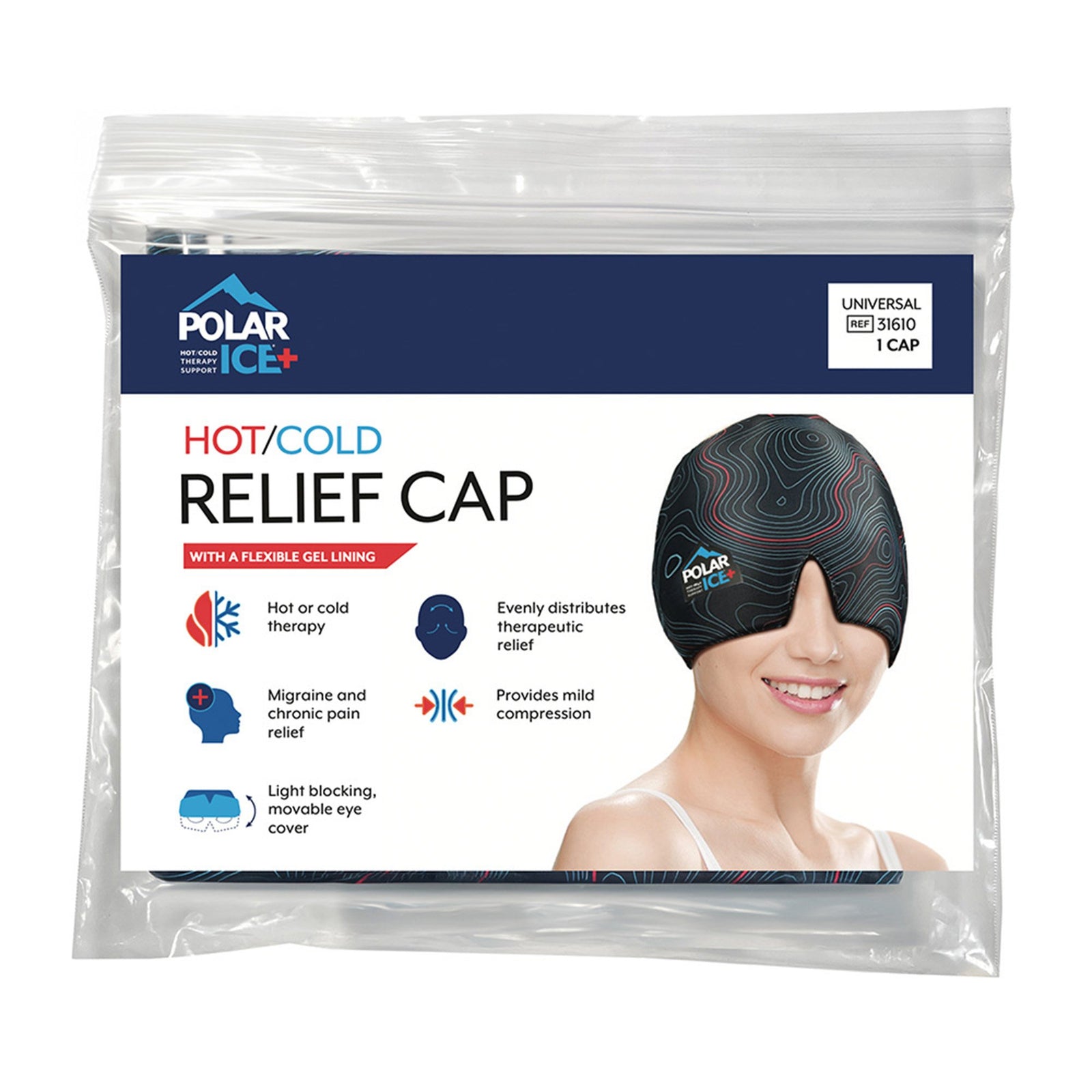 Polar Ice® Hot/Cold Relief Cap - Gray, One Size Fits Most