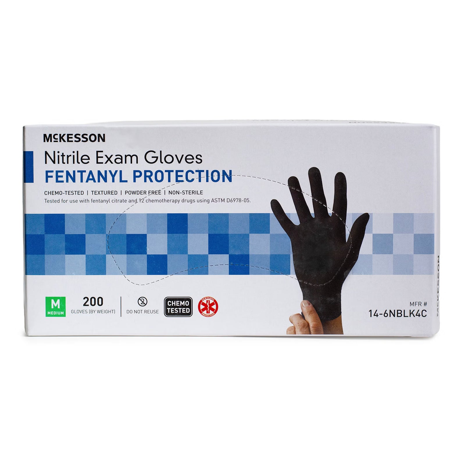 McKesson Fentanyl Protection Chemo-Tested Nitrile Exam Gloves, Medium, Black
