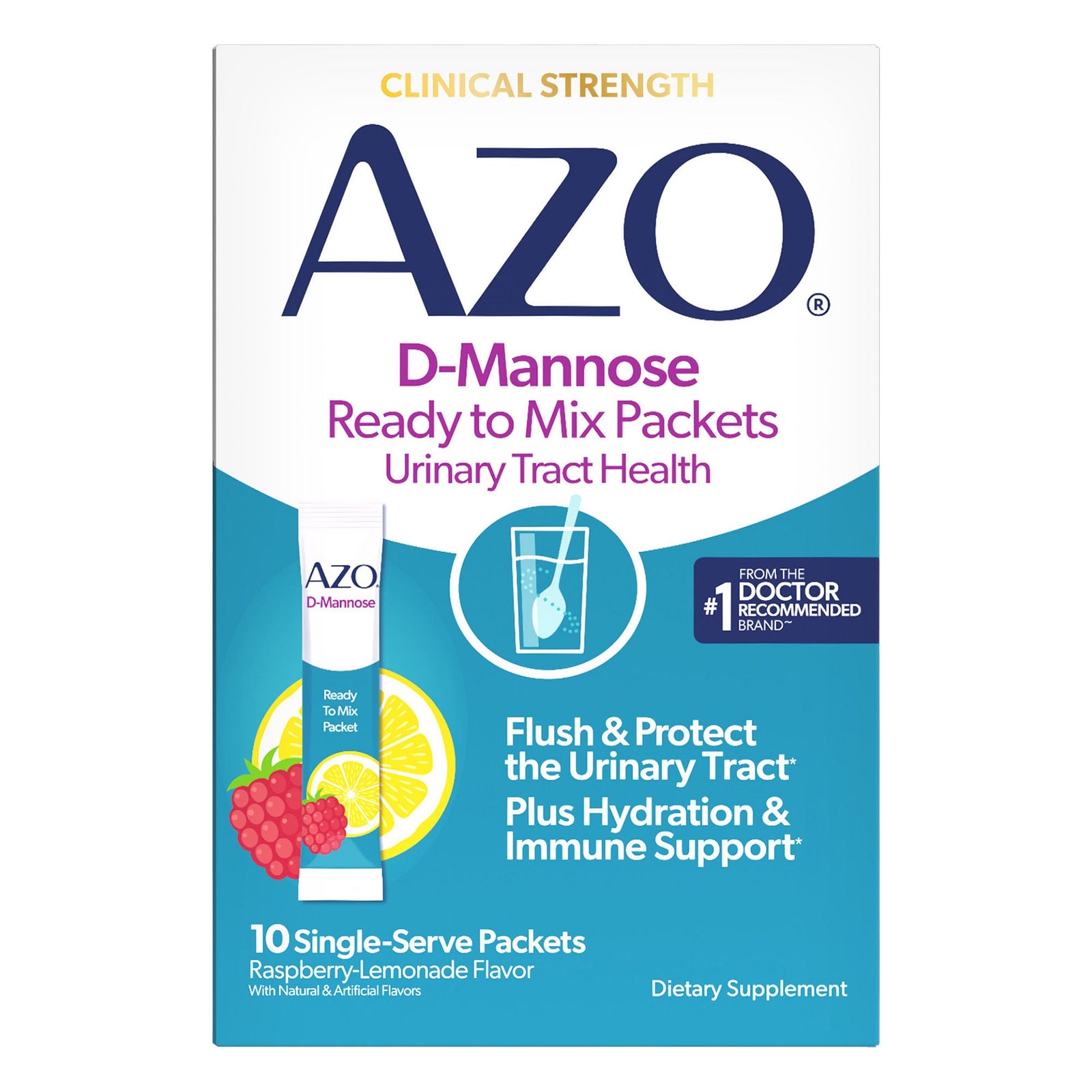 AZO D-Mannose Ready-to-Mix Packets, Urinary Tract Health, Raspberry-Lemonade, 10 Count