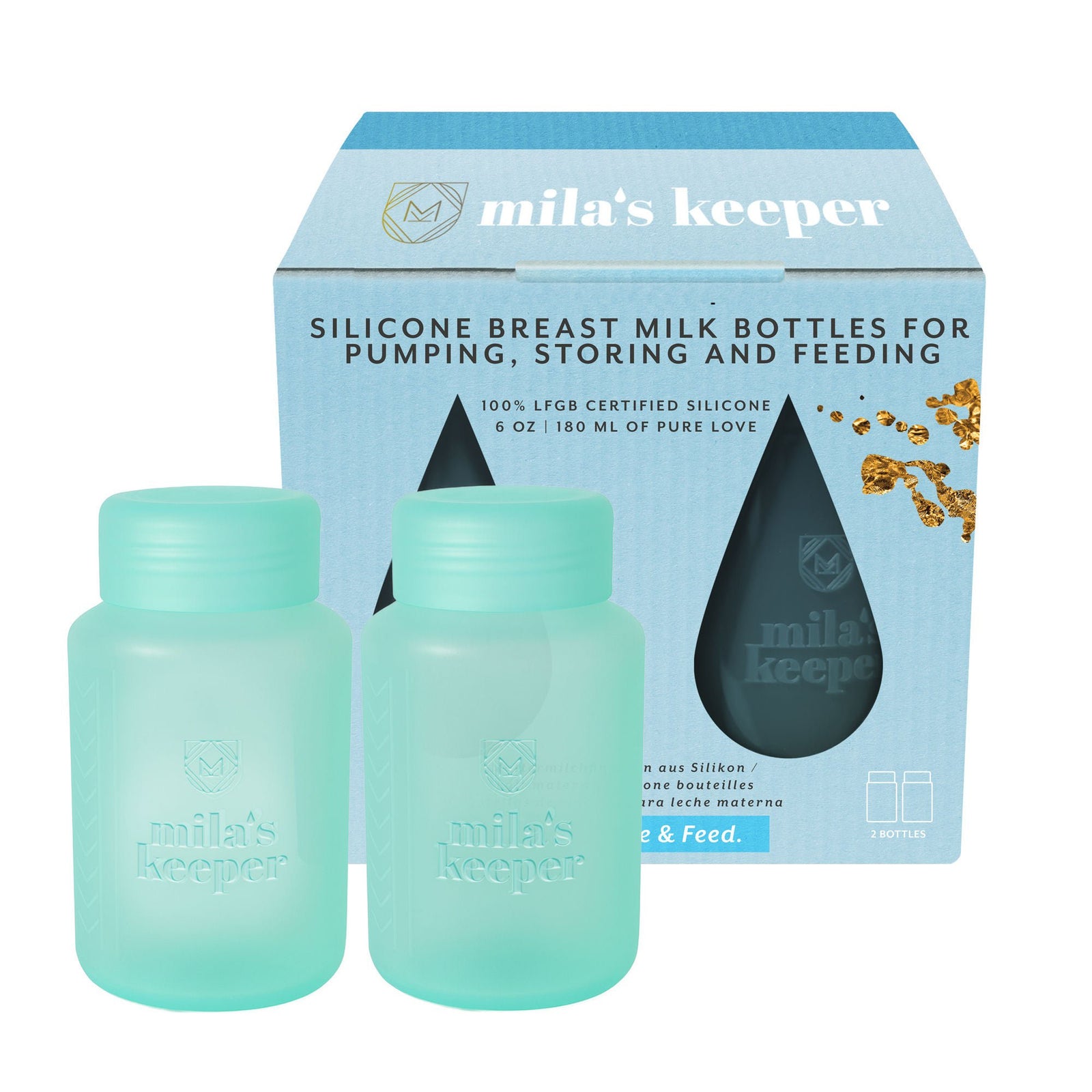 Mila's Keeper Standard-Neck Breast Milk Container, Ocean Mist, 6 oz