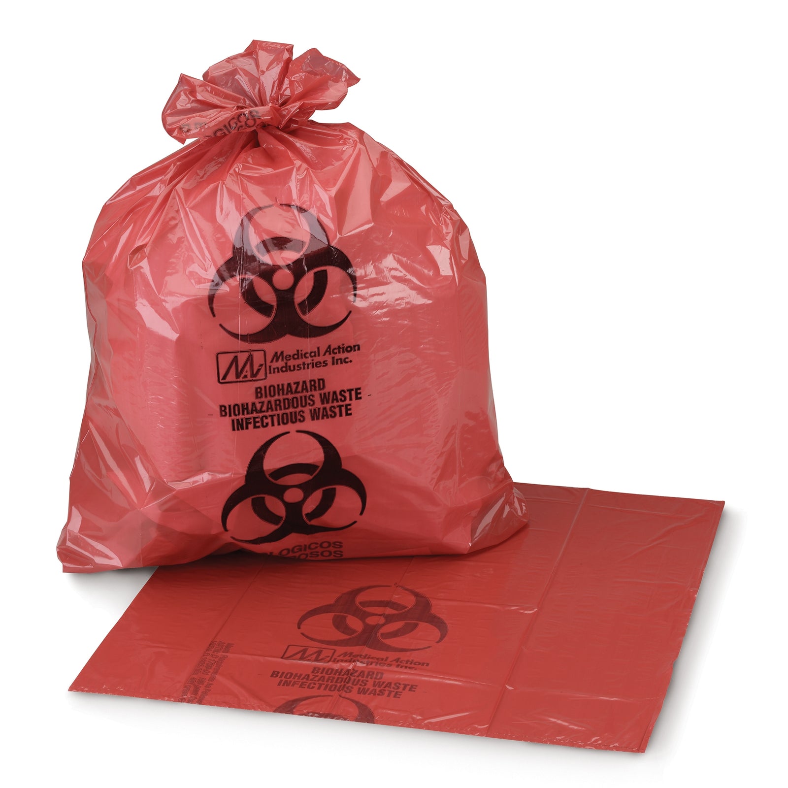 McKesson MedSurg Biohazard HD Gusset Bag, 23" x 17" x 46", Red, 40–45 Gallon