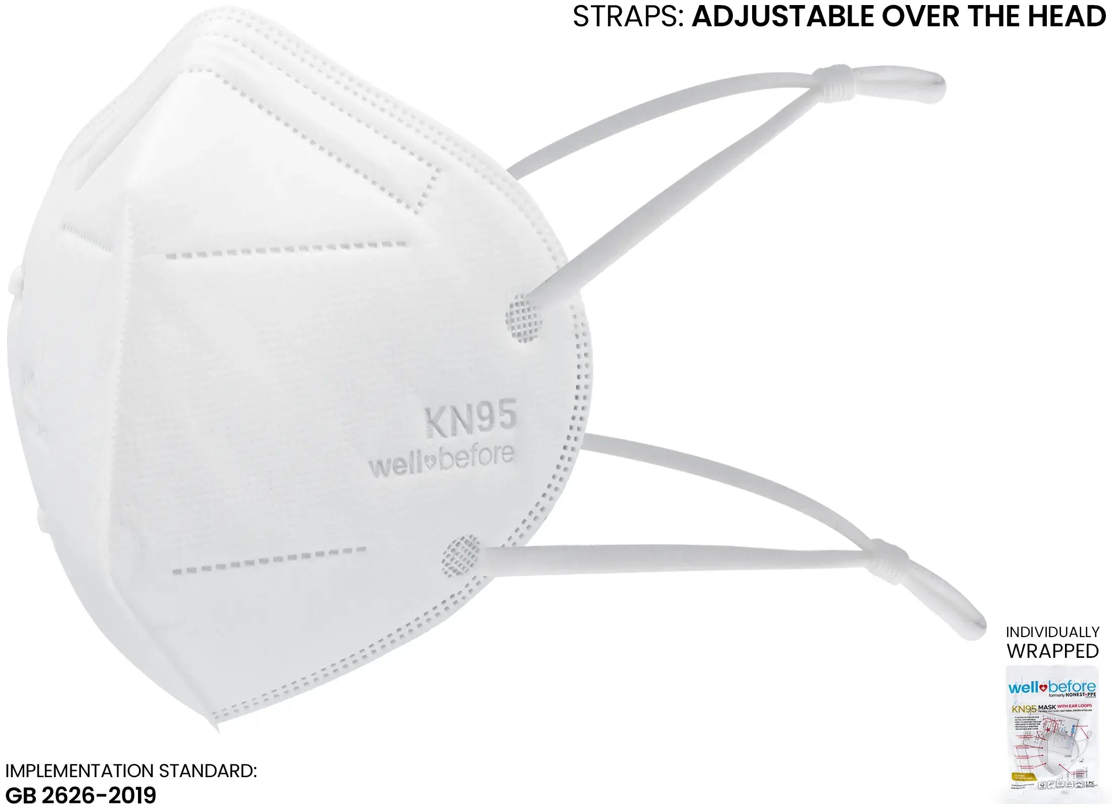KN95 Face Mask | Individually Wrapped, Elastic Ear Loops