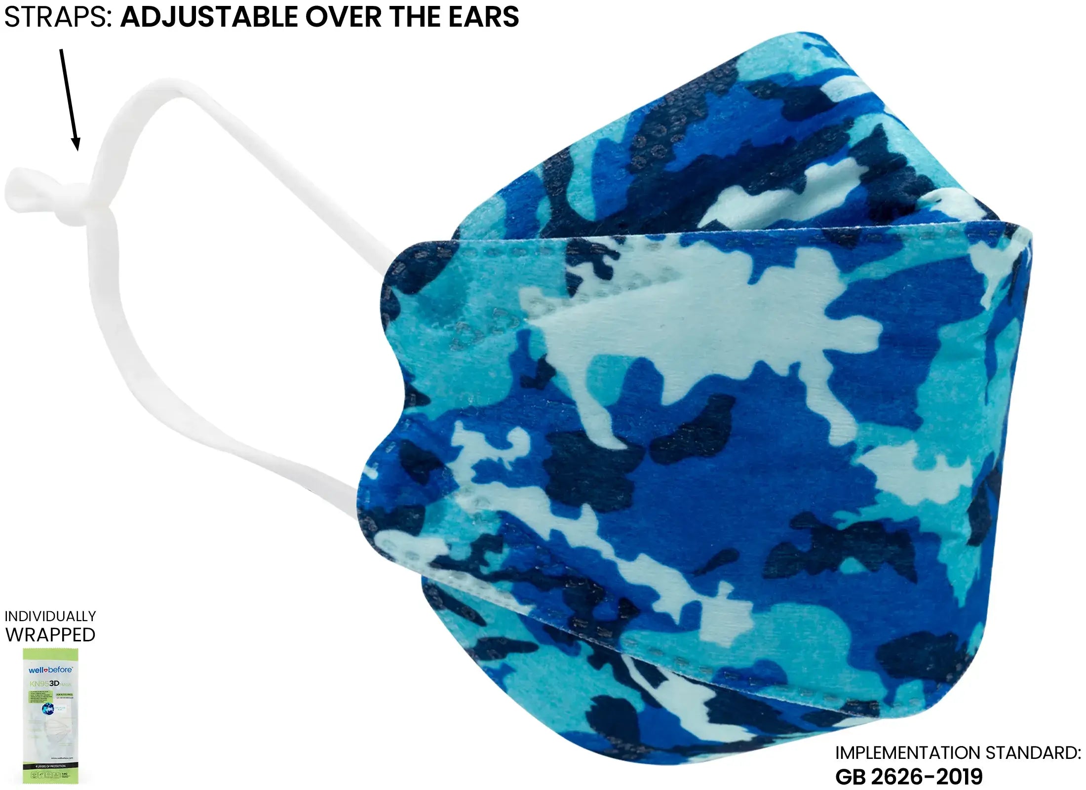 Kids KN95 3D Mask | Individually Wrapped, Elastic Ear Loops