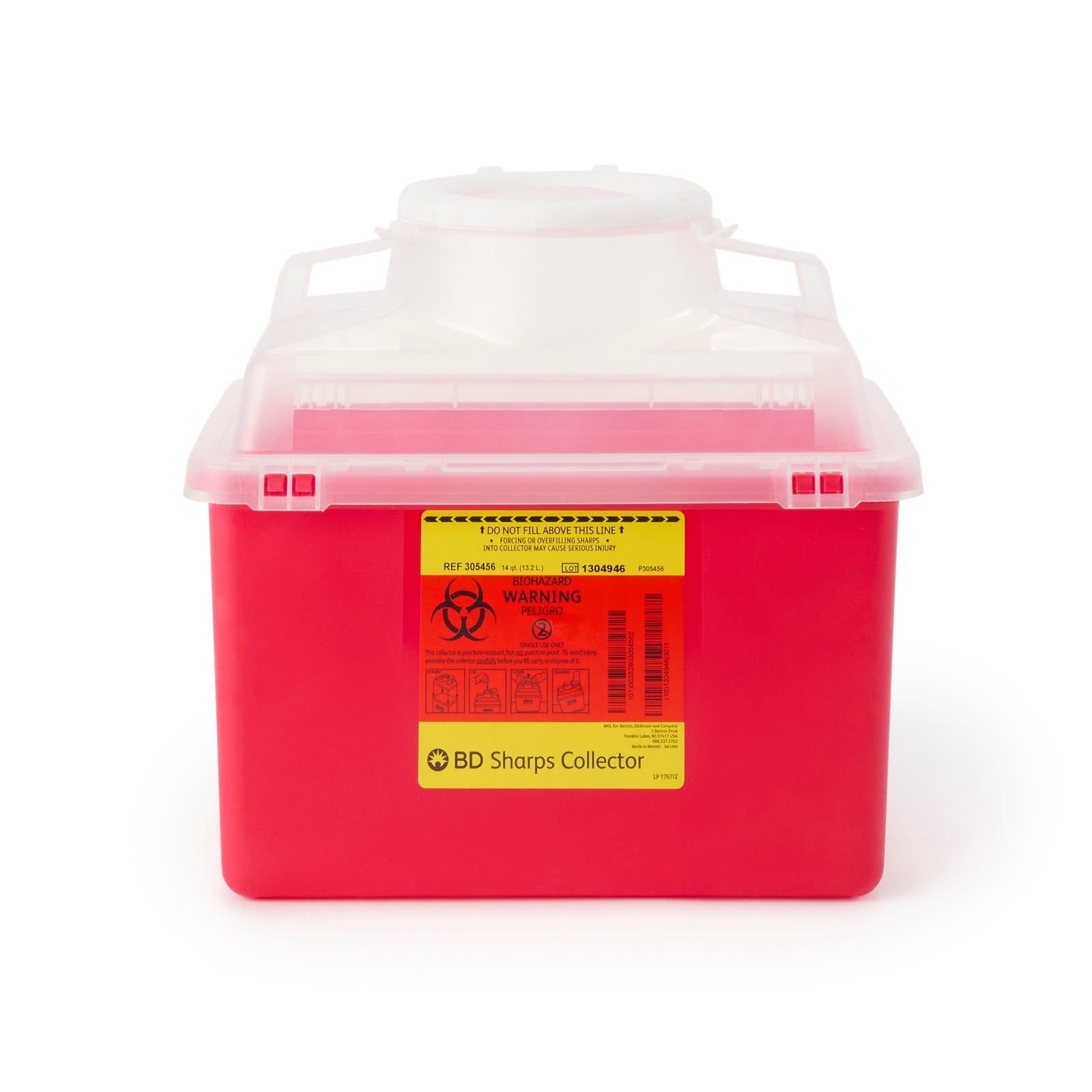 BD Sharps Container with Red Base and Translucent Lid
