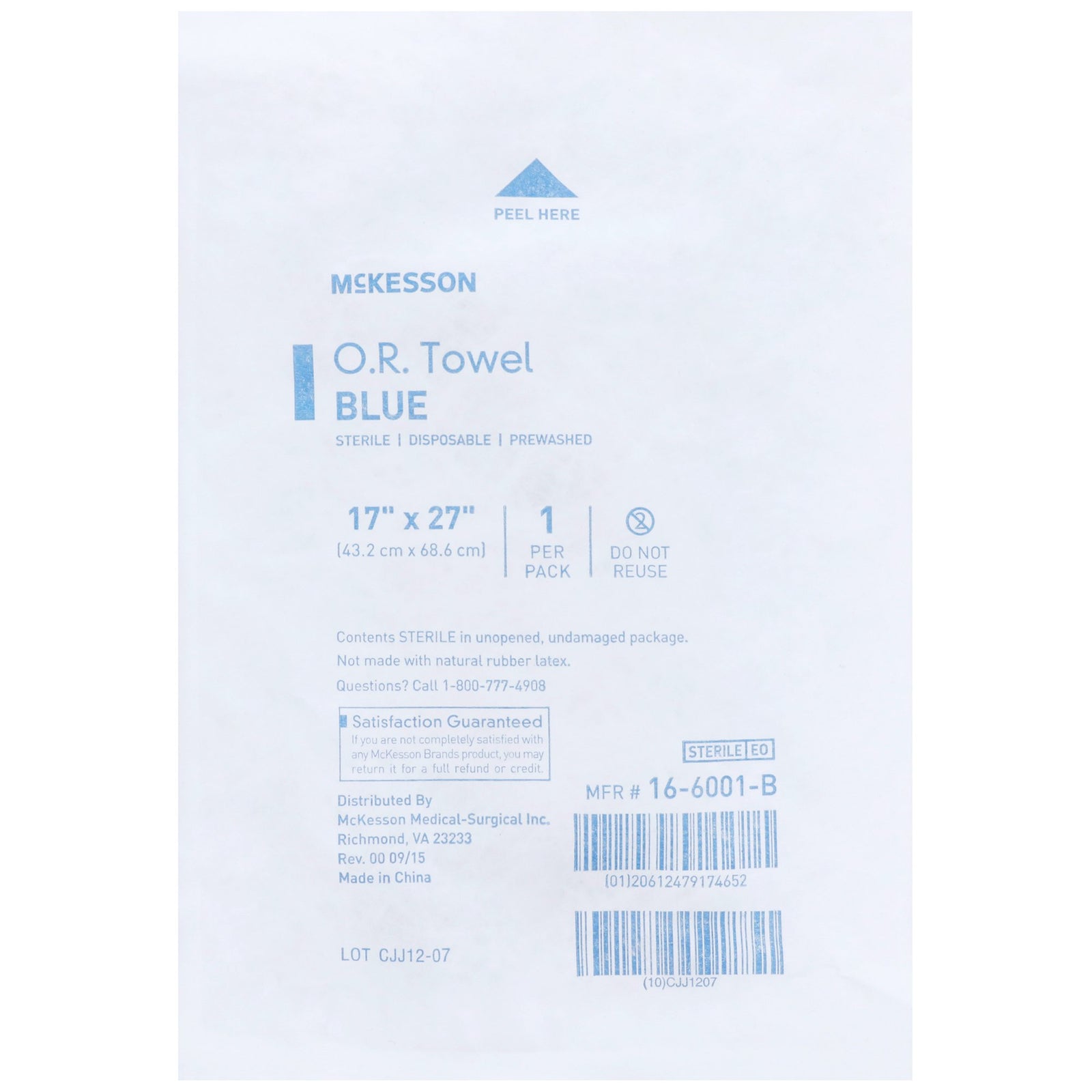 McKesson MedSurg Sterile Blue O.R. Towel, 17 x 27 Inch