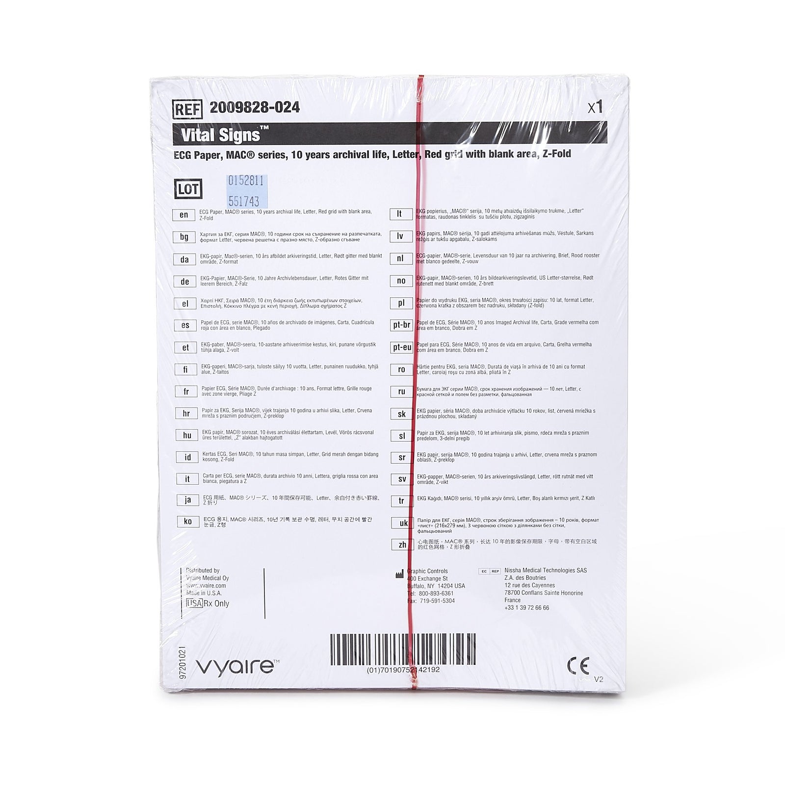 GE Z-Fold Red Grid Recording Chart Paper, 8-1/2 x 11 Inch
