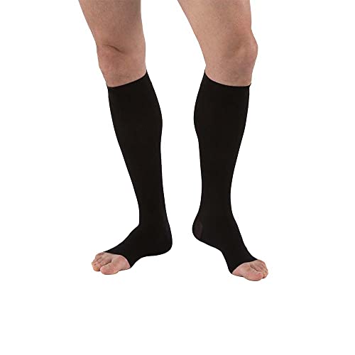 BSN Jobst For Men Ribbed Knee-High Firm Compression Socks, Open Toe - Extra Large Full Calf, Black