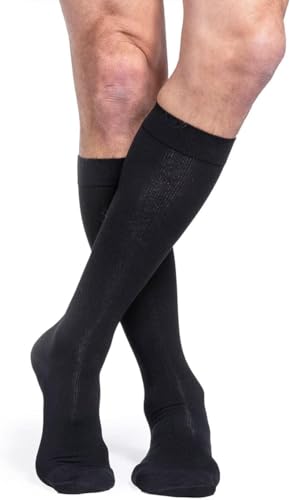 Sigvaris Essential Cotton Calf Compression Stockings with Grip-Top, 20-30 mmHg, Black
