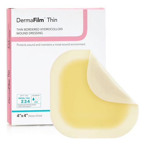 DermaRite DermaFilm Hydrocolloid Wound Dressing, Thin with Border, 4" x 4"