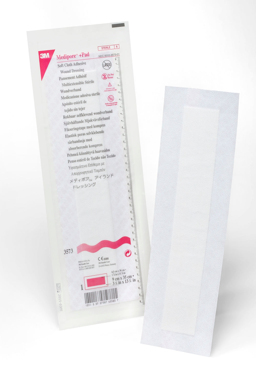 Medipore +Pad Soft Cloth Adhesive Dressing, 3-1/2 x 13-3/4 Inch