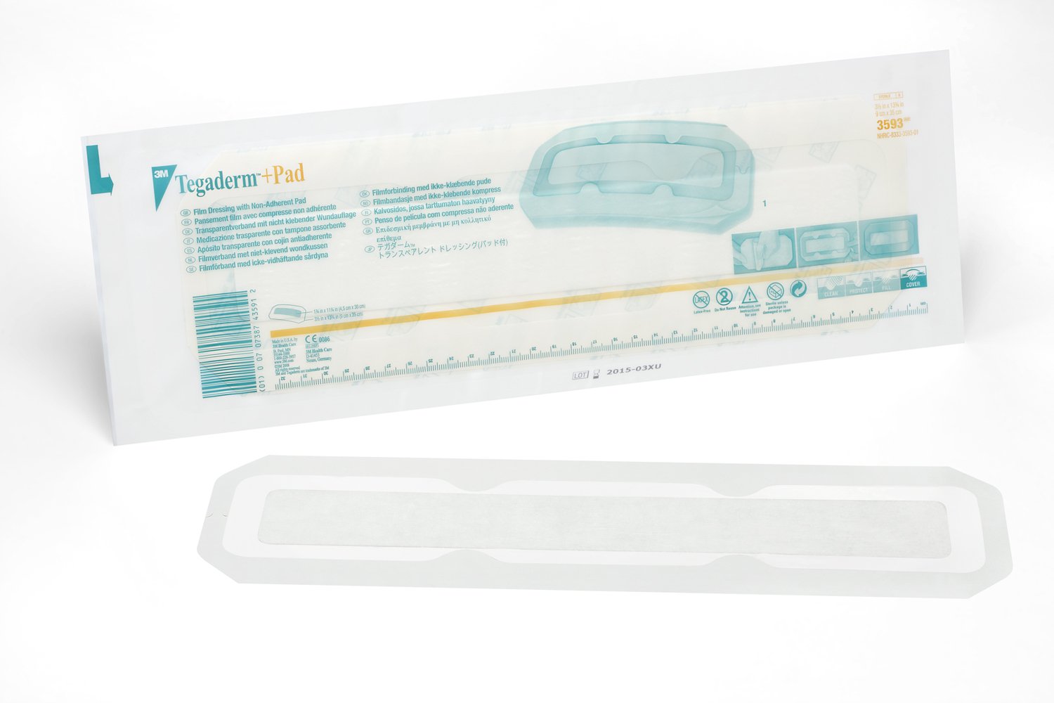 Tegaderm +Pad Film Dressing with Absorbent Pad, 3-1/2 x 13-3/4 Inch
