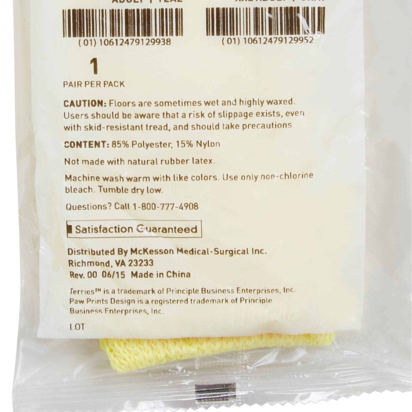 McKesson Terries™ Toddler Slipper Socks - Yellow, Size 4-7.5