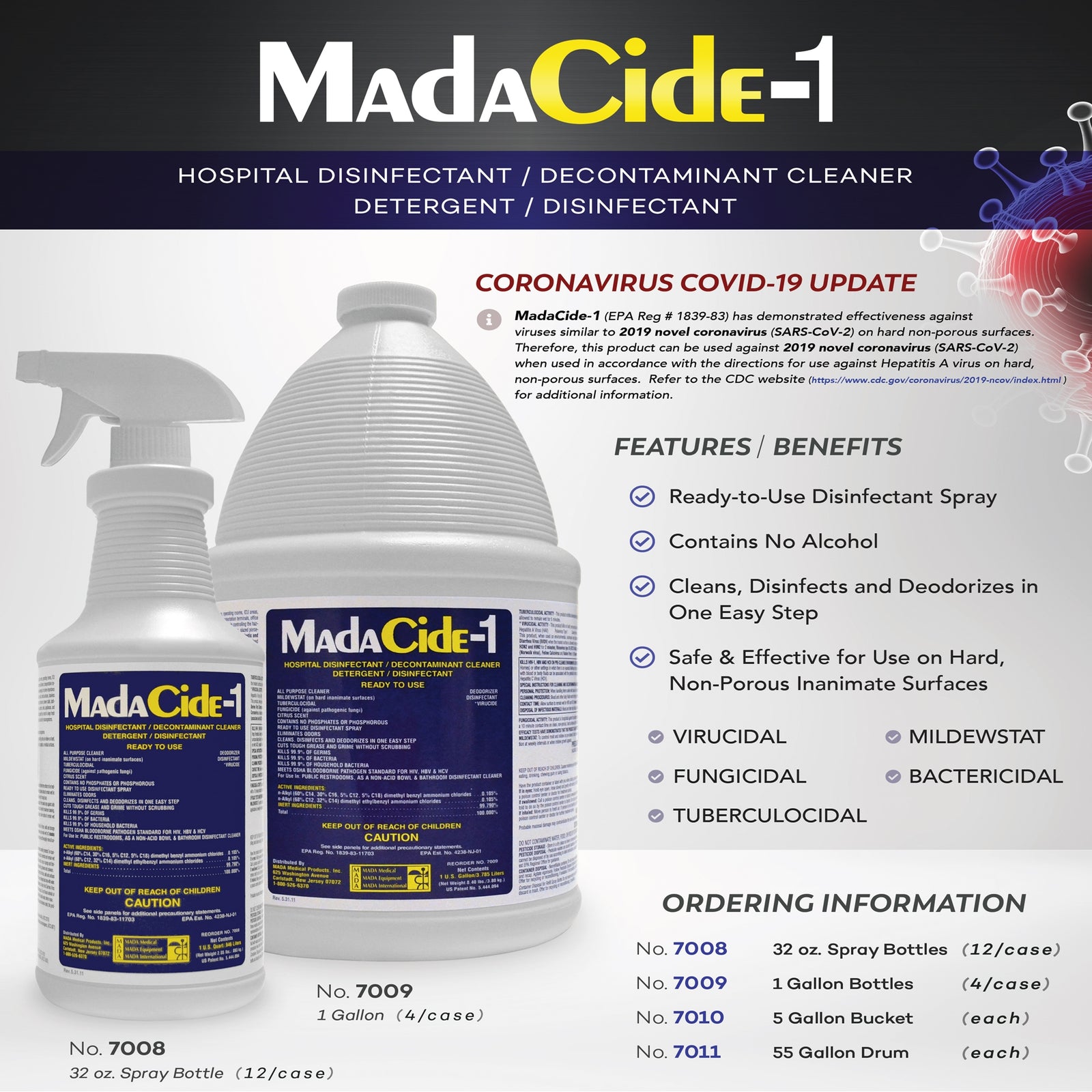 MadaCide-1® Broad Spectrum Surface Disinfectant Cleaner - 1 Gallon Jug