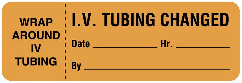 PDC® Anesthesia Label - IV Tubing Changed, Orange Plastic, 1 x 3 Inch