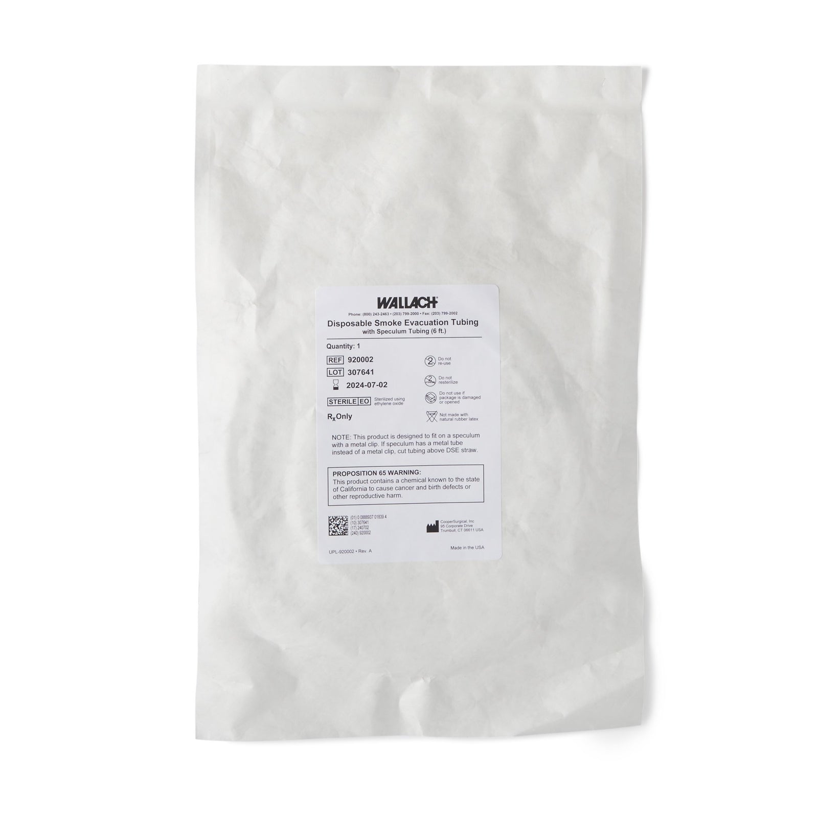 Wallach Smoke Evacuation Tubing 6 Foot Sterile
