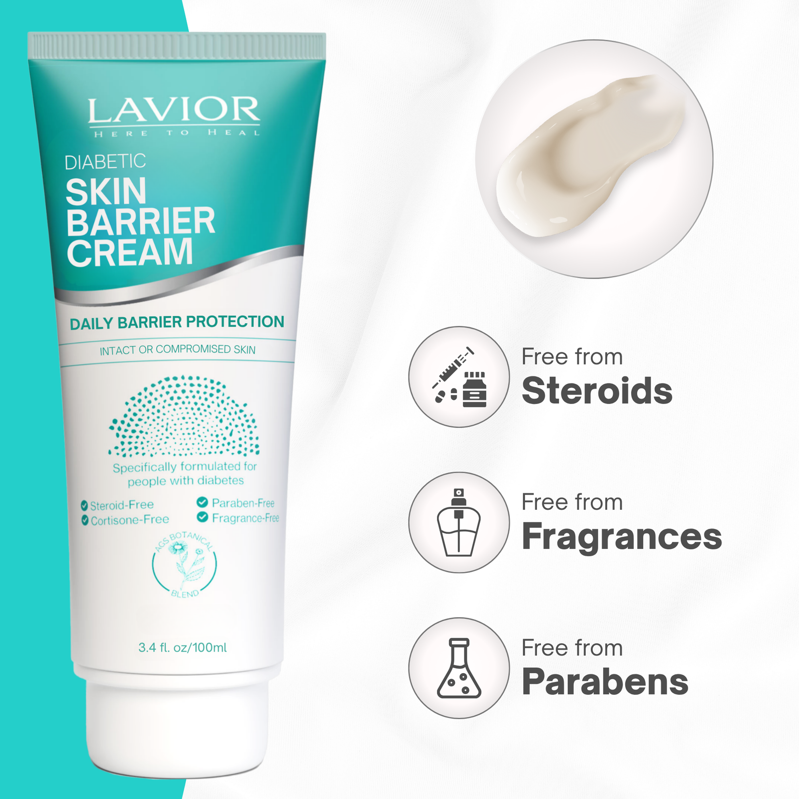 Lavior Diabetic Skin Barrier Cream Tube, 3.4 oz