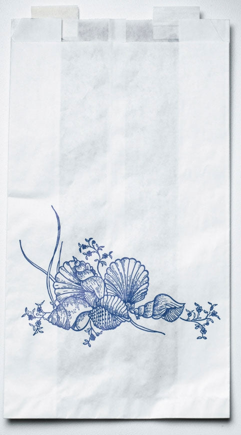 Bedside Bag 3-1/2 x 6-1/2 x 11.8 Inch White/Blue Floral Print Plastic