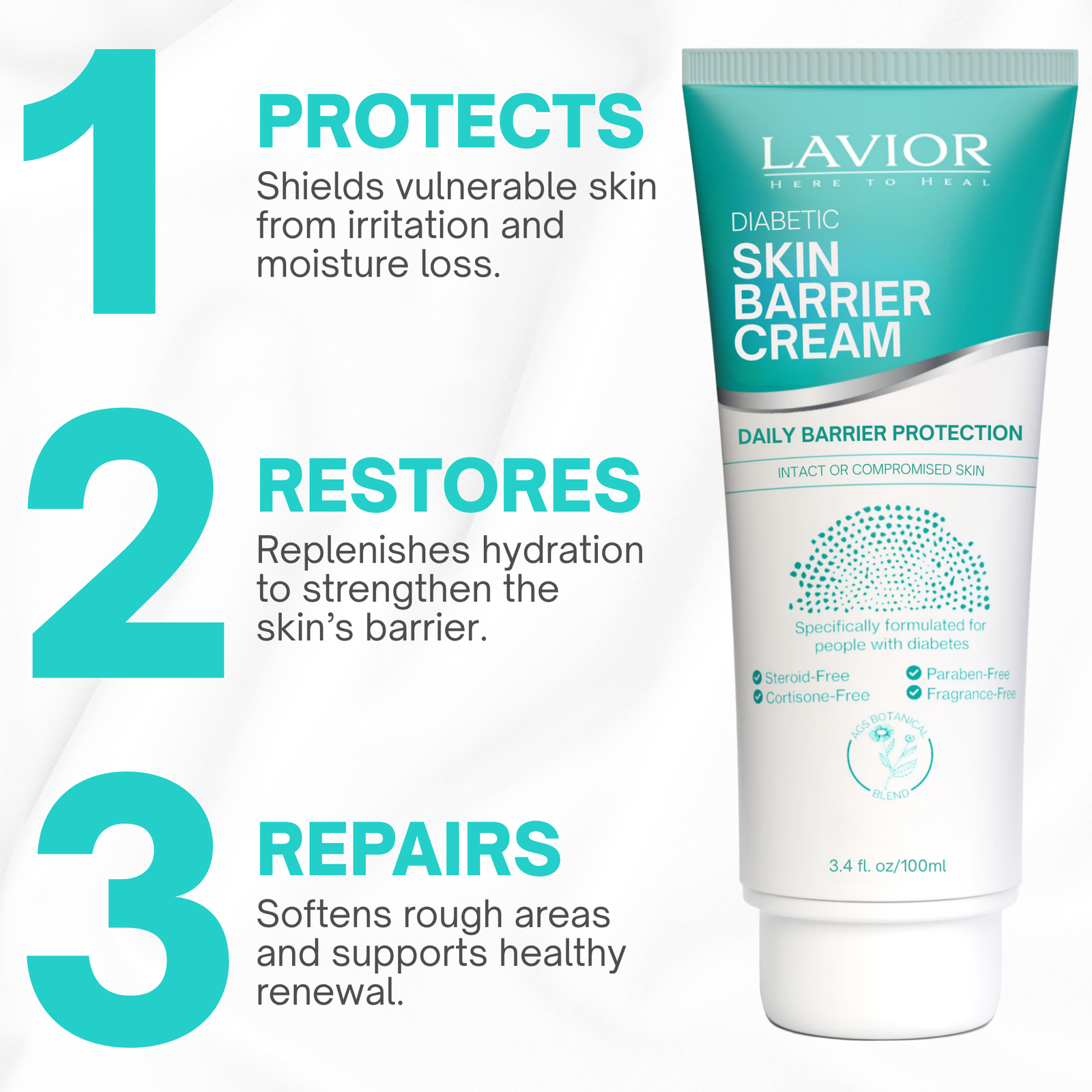 Lavior Diabetic Skin Barrier Cream Tube, 3.4 oz