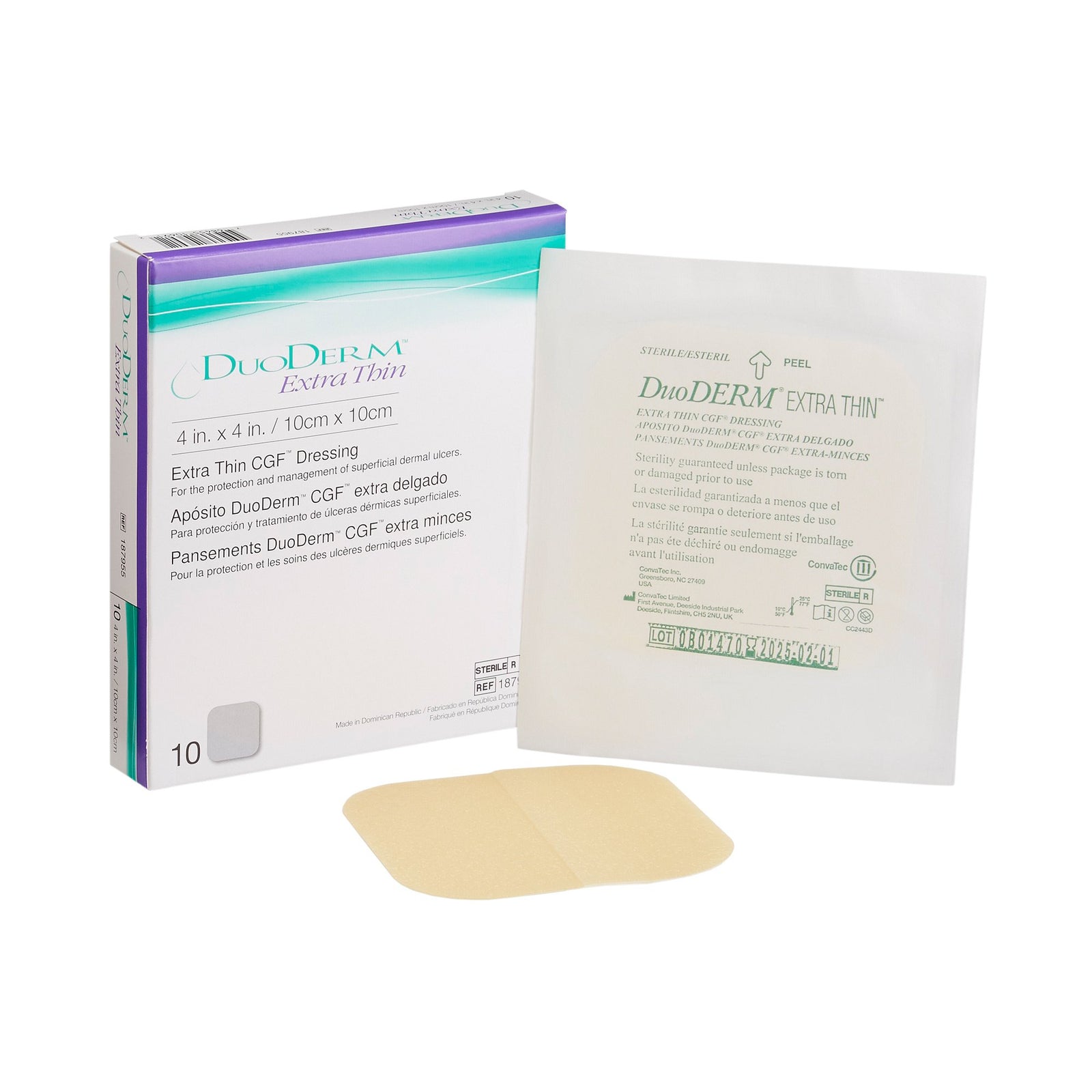 ConvaTec DuoDERM Extra Thin Hydrocolloid Dressing — package angled view