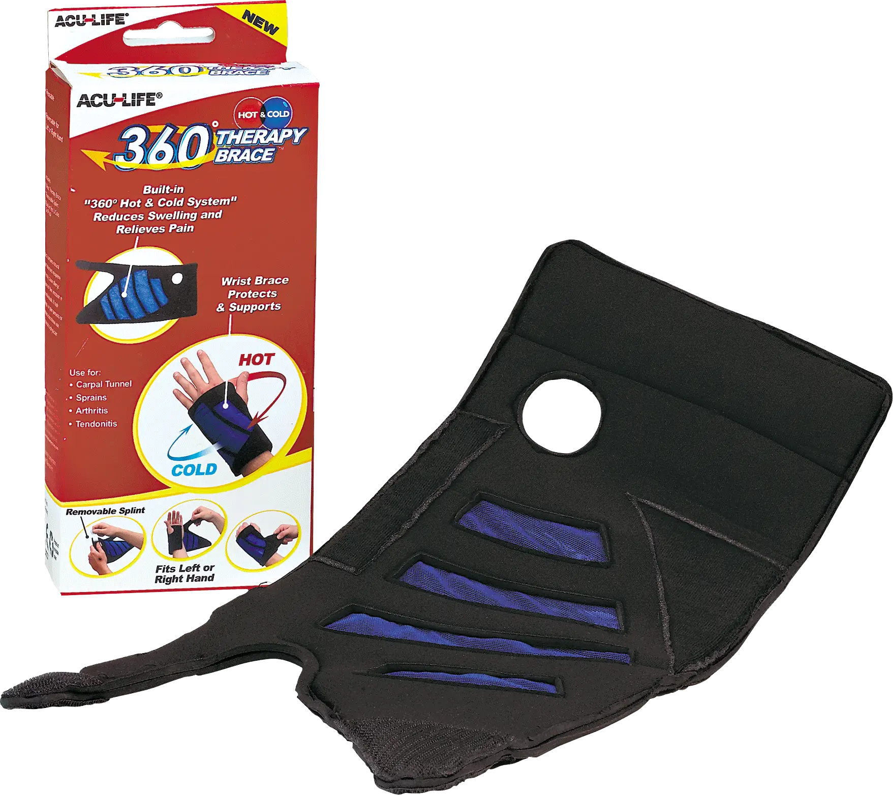 360 Cold Therapy Wrist Brace - Black Universal Size with Removable Splint