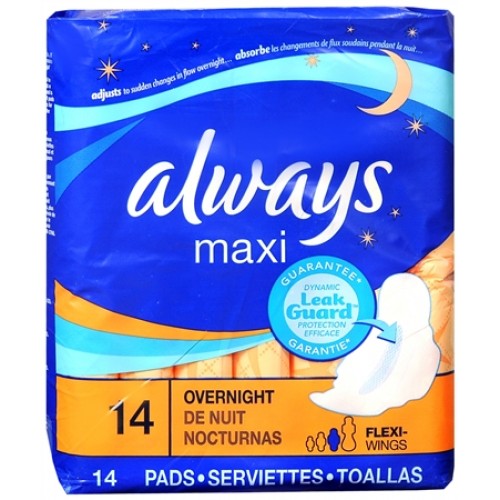 Always Maxi Overnight Pads with Wings