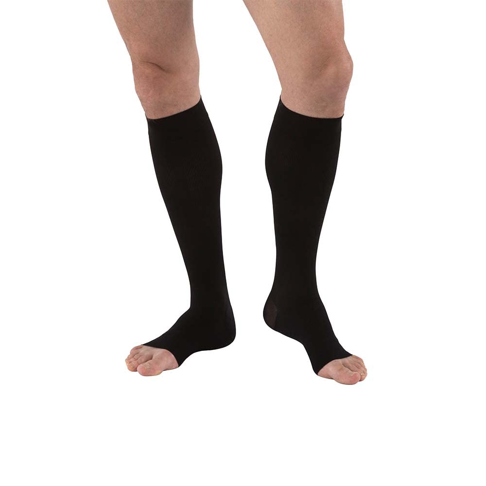 BSN Jobst For Men Ribbed Knee-High Firm Compression Socks, Open Toe - Extra Large Full Calf, Black