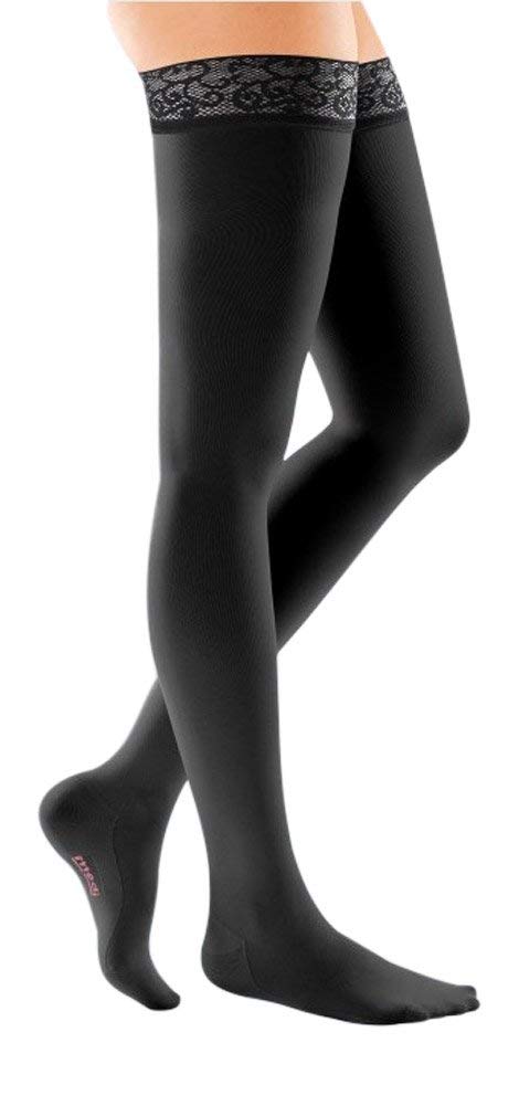 Medi USA LP Comfort Thigh-High Compression Stockings with Beaded Silicone Top Band, 20-30 mmHg, Closed Toe, Ebony, Size 6