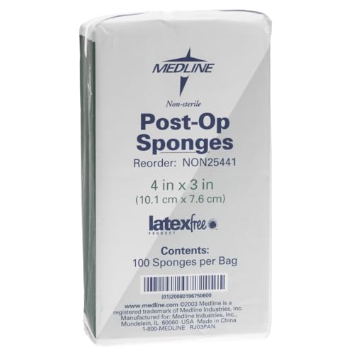 Medline Post-Op Top Sponge Gauze Pads 4" x 3" - Non-Sterile, Latex-Free