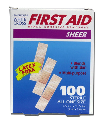 American White Cross First Aid Adhesive Strips 3/8 x 1-1/2 Inch Tan Plastic Sterile